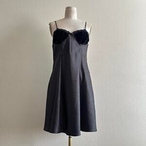 handmade black and light pink striped satin slip mini dress